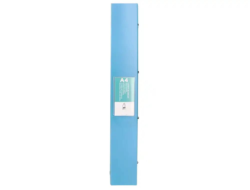 Carpeta Liderpapel A4 de polipropileno opaco con 4 anillas mixtas de 40 mm y tarjetero – Celeste