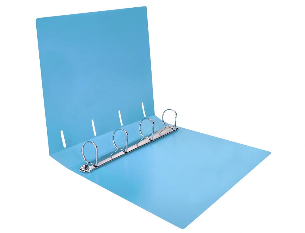 Carpeta Liderpapel A4 de polipropileno opaco con 4 anillas mixtas de 40 mm y tarjetero – Celeste