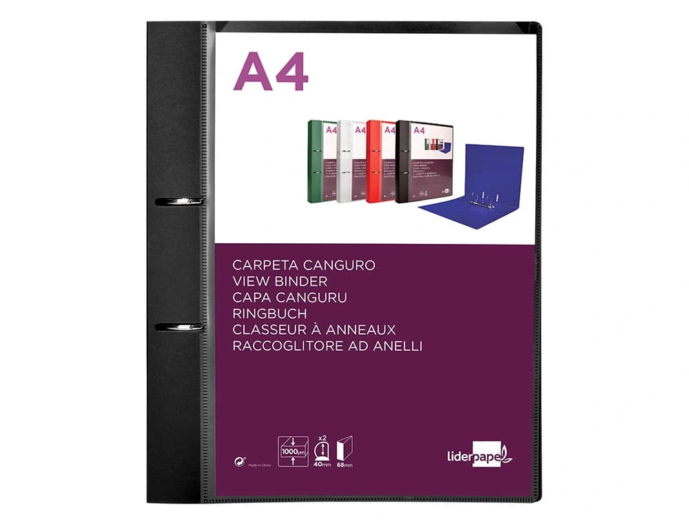 Carpeta liderpapel canguro 2 anillas 40 mm mixtas polipropileno din a4