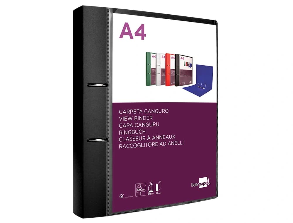 Carpeta liderpapel canguro 2 anillas 40 mm mixtas polipropileno din a4