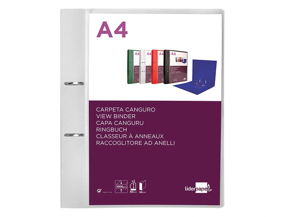 Carpeta liderpapel canguro 2 anillas 40 mm mixtas polipropileno din a4
