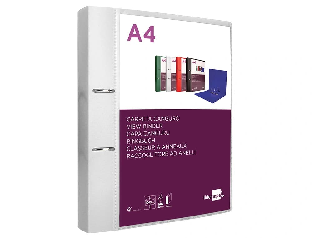 Carpeta liderpapel canguro 2 anillas 40 mm mixtas polipropileno din a4