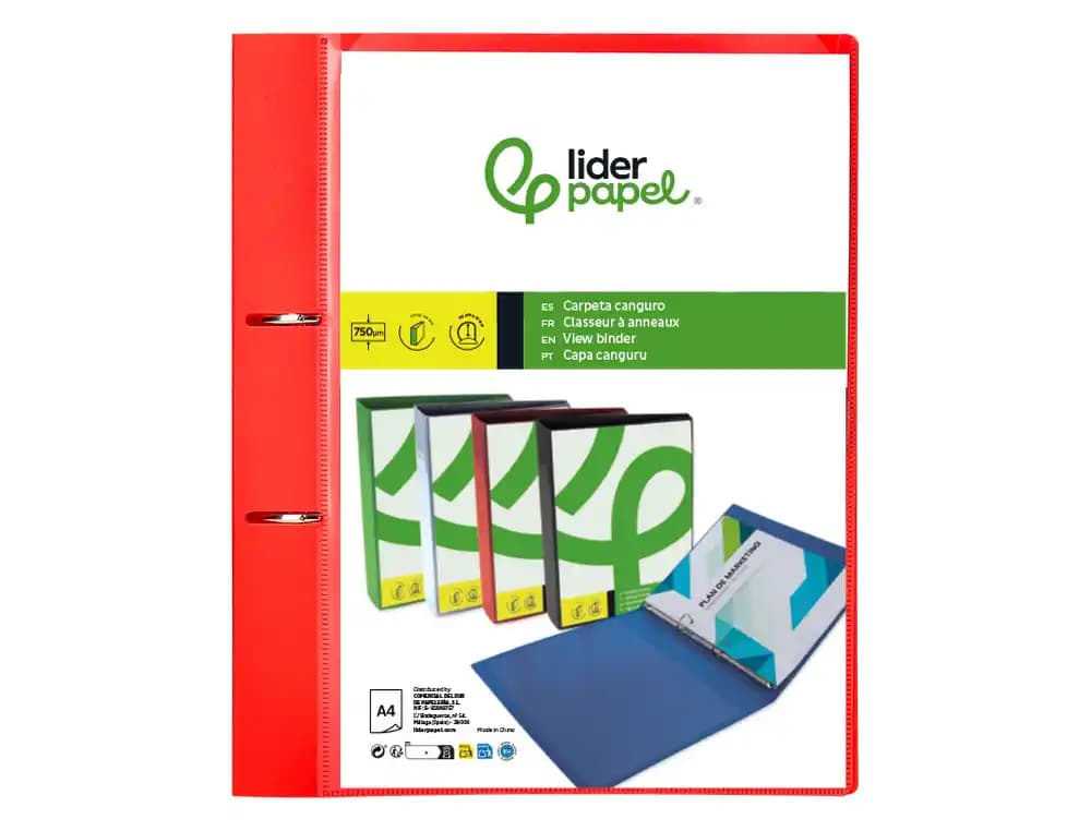 Carpeta liderpapel canguro 2 anillas 40 mm mixtas polipropileno din a4