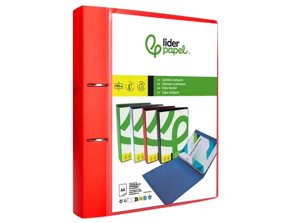Carpeta liderpapel canguro 2 anillas 40 mm mixtas polipropileno din a4