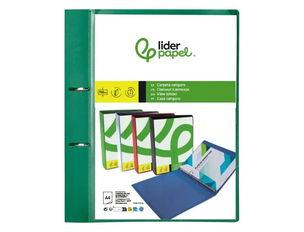 Carpeta liderpapel canguro 2 anillas 40 mm mixtas polipropileno din a4