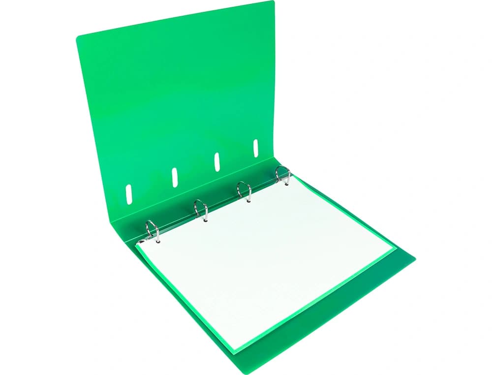 Carpeta con recambio Liderpapel A4 de polipropileno con 4 anillas mixtas de 40 mm, cierre de gomilla y cuadro de 5 mm – Verde translúcido