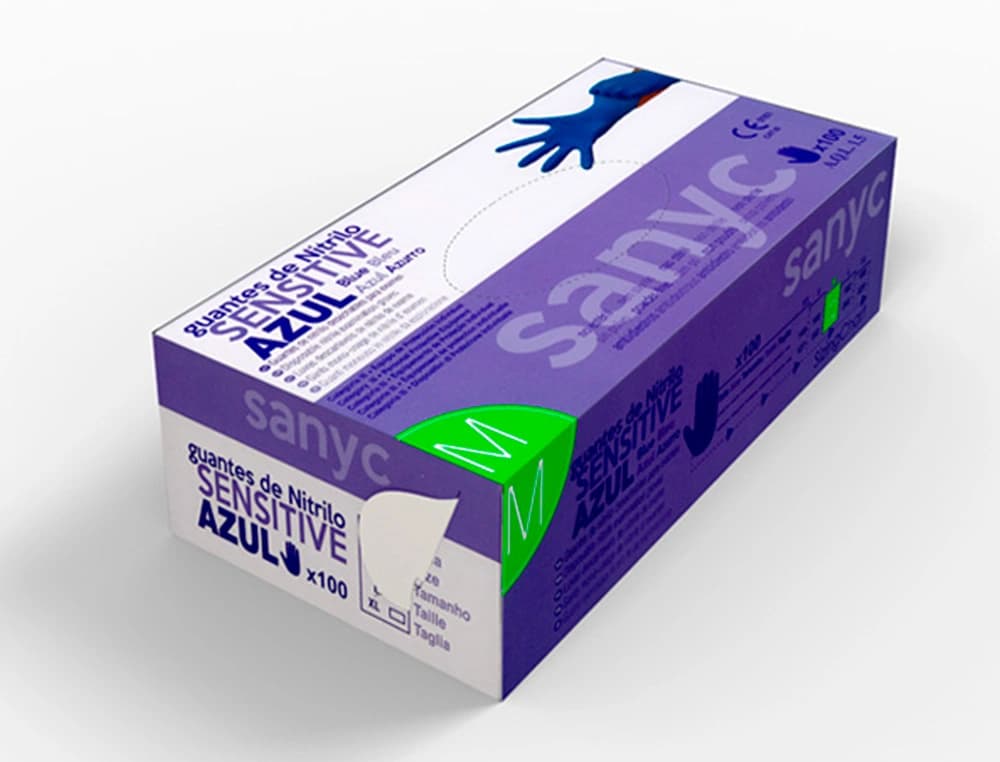 Guantes de nitrilo desechable sensitive sin polvo talla m mediana color azul caja de 100 unidades