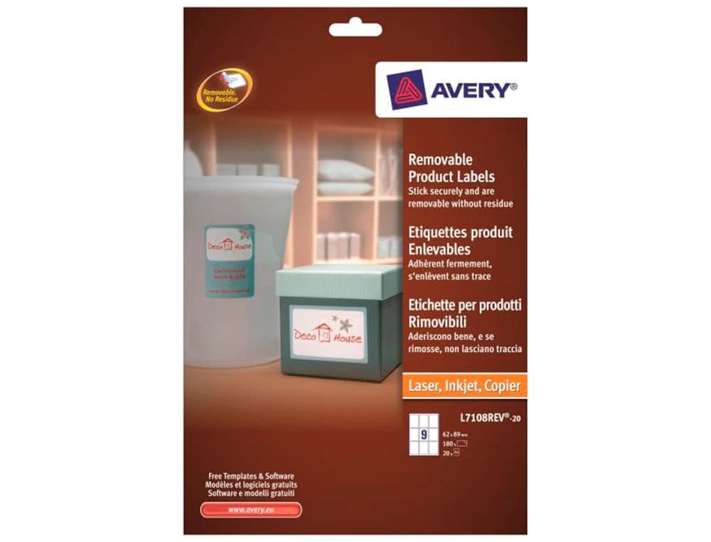 Etiqueta adhesiva avery removible para impresora laser inyeccion tinta fotocopiadora blanca 62x89 mm