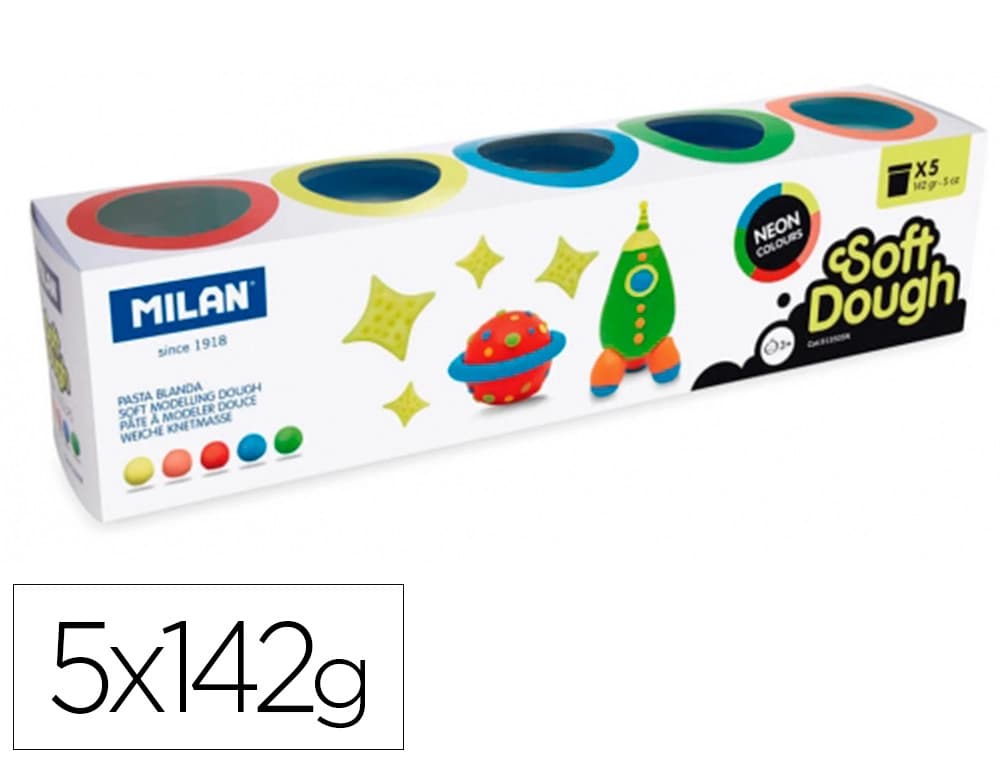 Milan Pasta blanda Milan Soft Dough Neon, caja de 5 botes de 142 g en colores neón