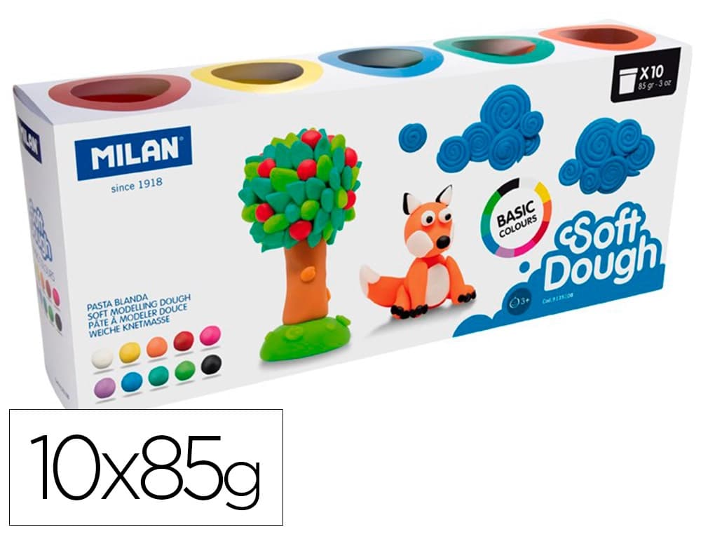 Milan Pasta blanda Milan Soft Dough Basic, caja de 10 botes de 85 g en 10 colores