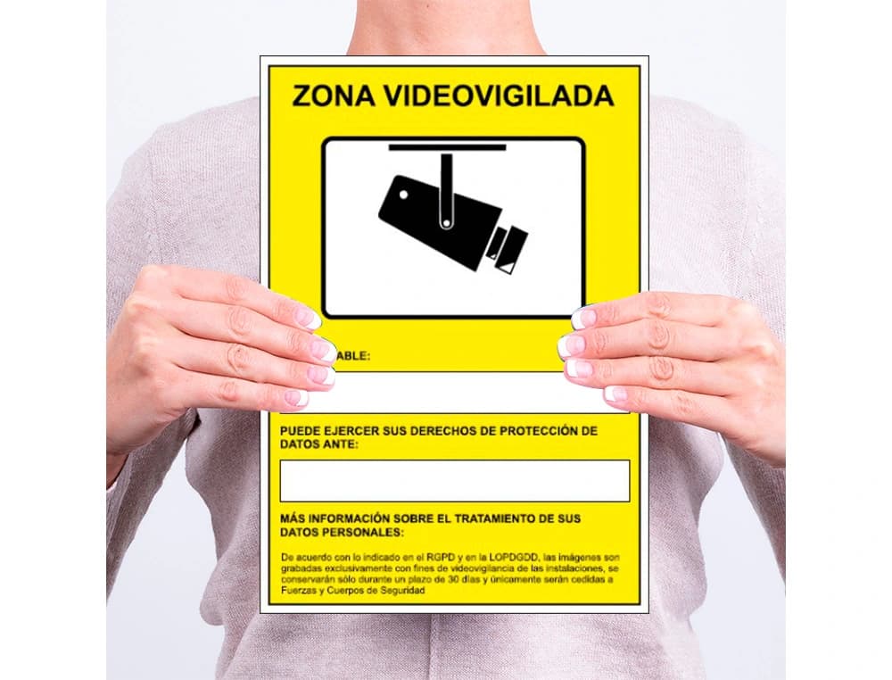 Pictograma archivo 2000 camaras de vigilancia en grabacion las 24 horas pvc amarillo luminiscente 210x297