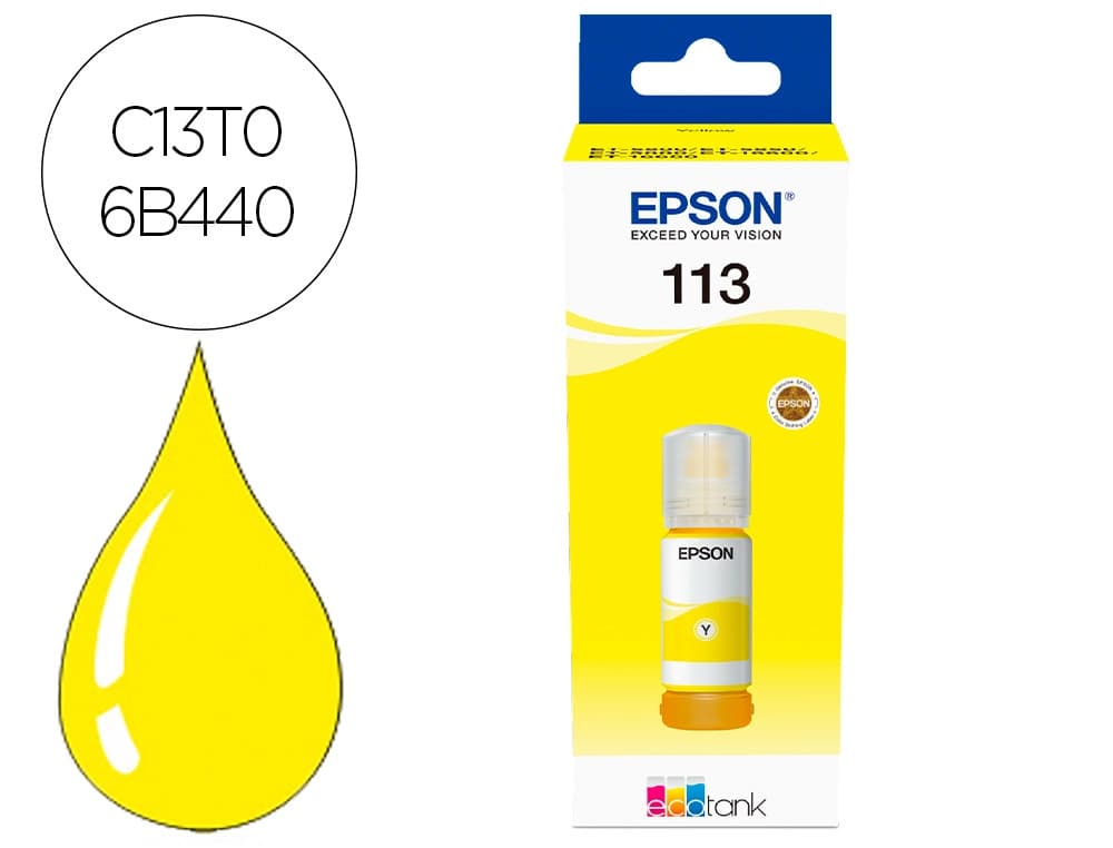 Tinta Epson 113 EcoTank original en botella, pigmentada, 4 colores · Amarillo