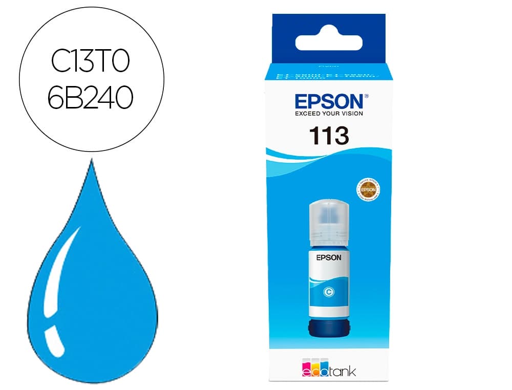 Tinta Epson 113 EcoTank original en botella, pigmentada, 4 colores · Cian