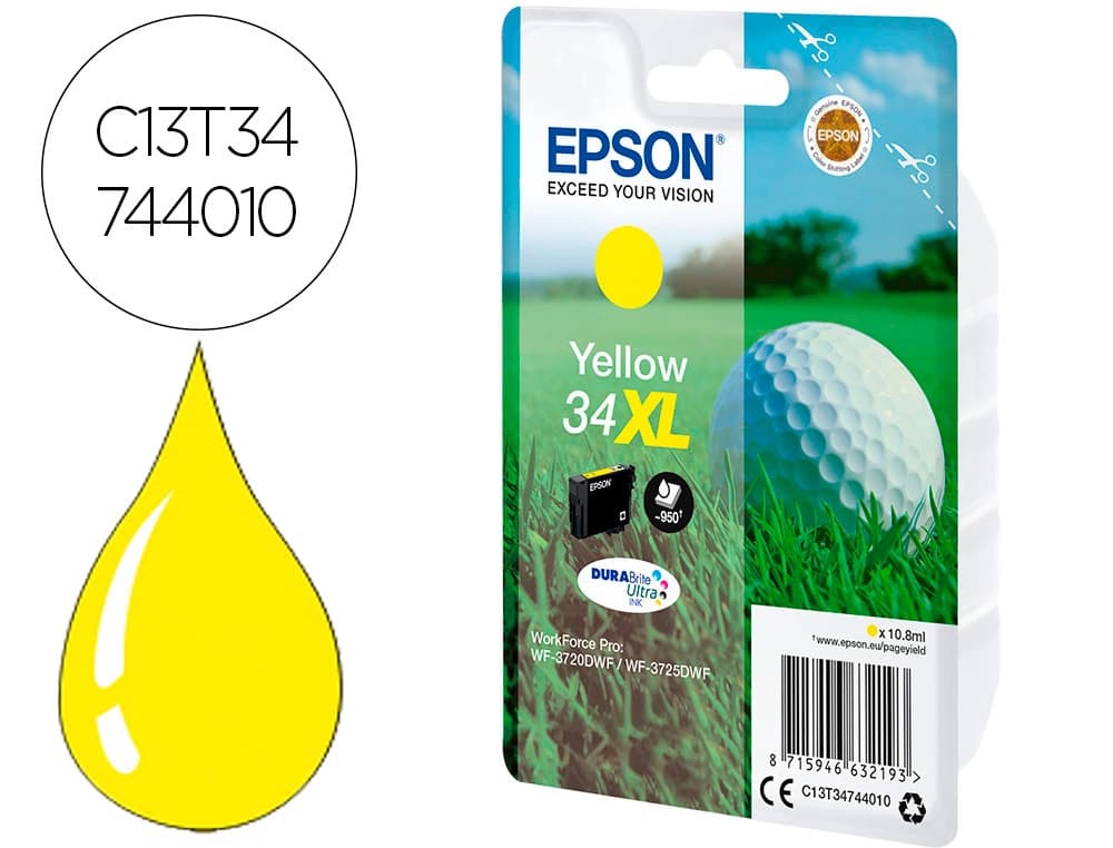 Epson Ink-jet epson work force pro wf-3720dwf/3725dwf amarillo 34xl durabrite ultra ink 950 paginas