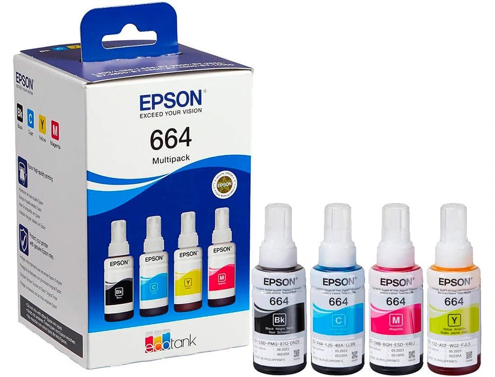 Ink-epson /664 4 clr multipack (bk / c / m / y) ecotank l300 / l355 / l555 / et-2500 / et-2550 / et-2600 /