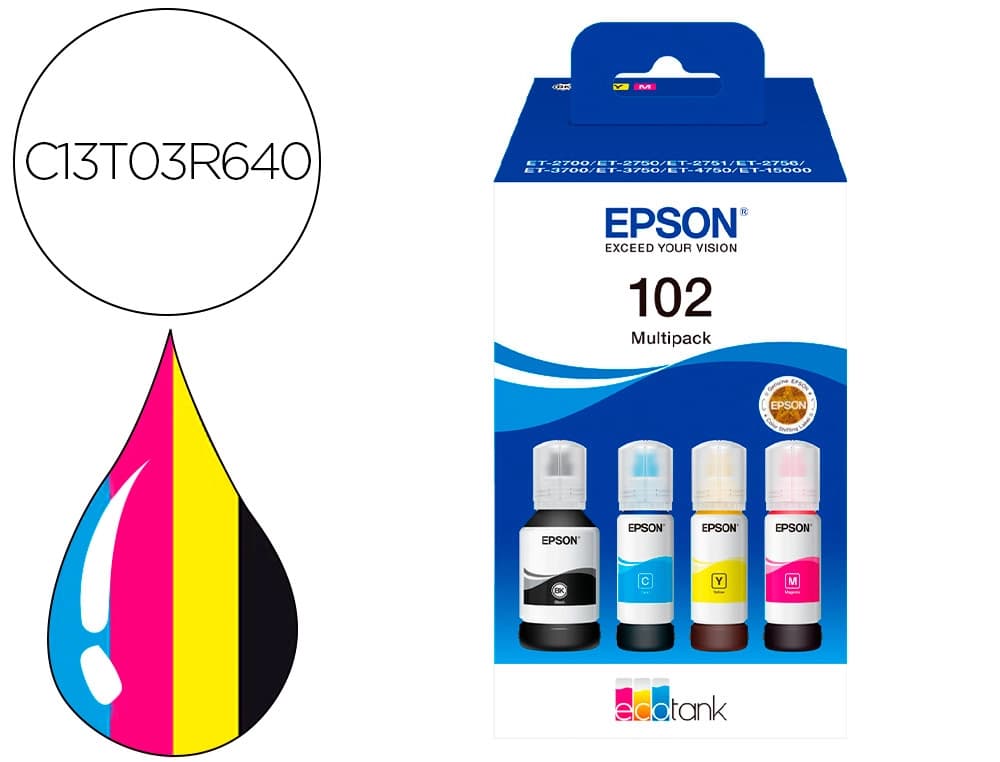 Epson Ink-epson /102 ecotank multipack botella ink /ecotank et-2700 / et-2750 / et-2751 / et-2756 / et-3700 /