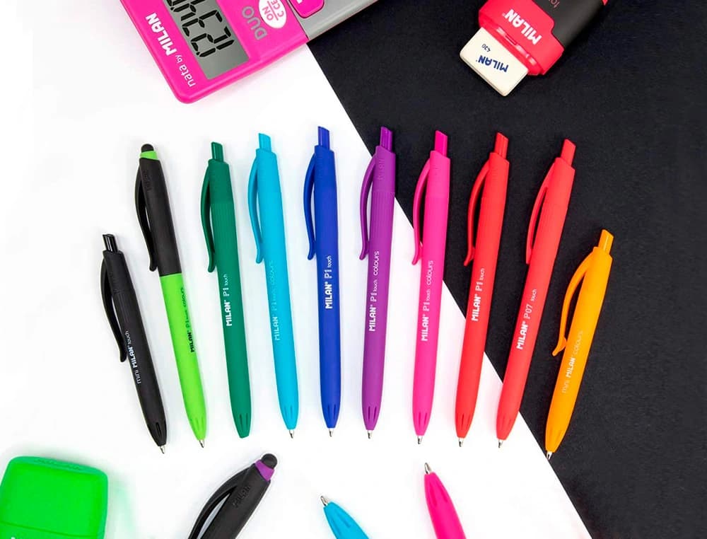 Boligrafo milan p1 retractil 1 mm touch azul blister de 3 unidades