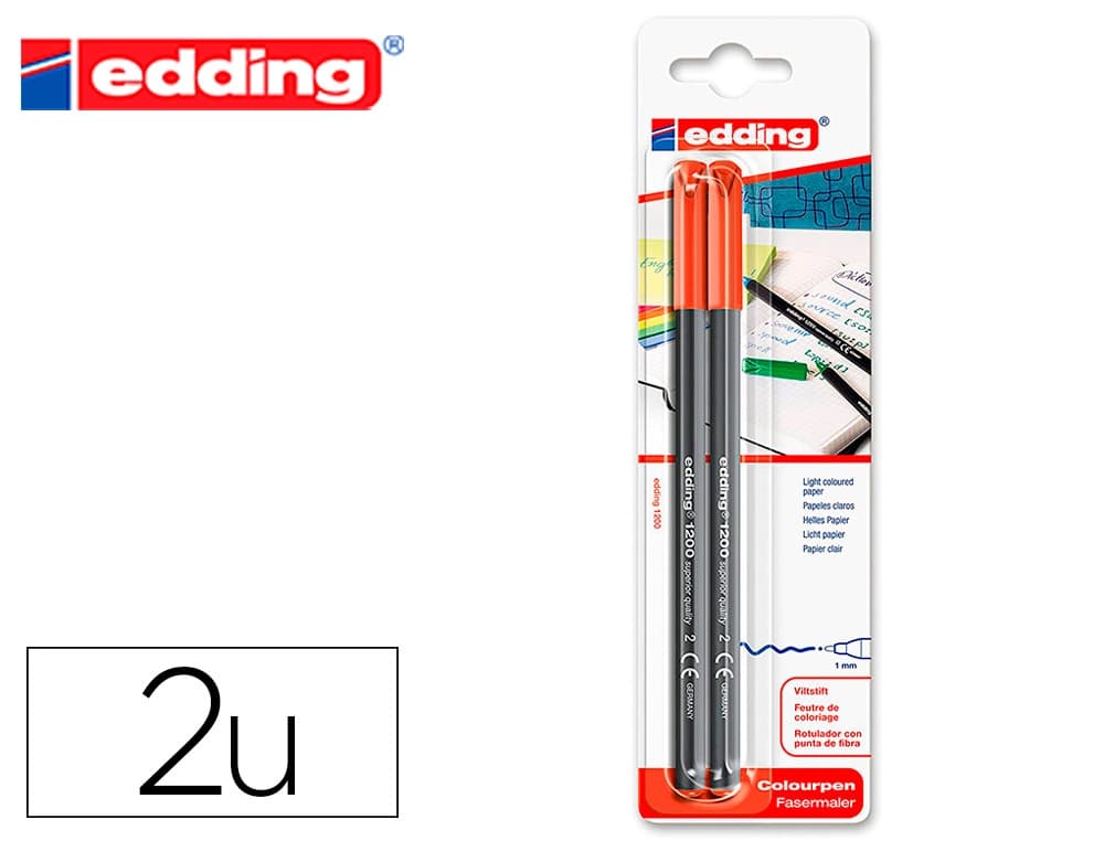 Edding Rotulador edding punta fibra 1200 rojo n.2 punta redonda 0.5 mm blister de 2 unidades