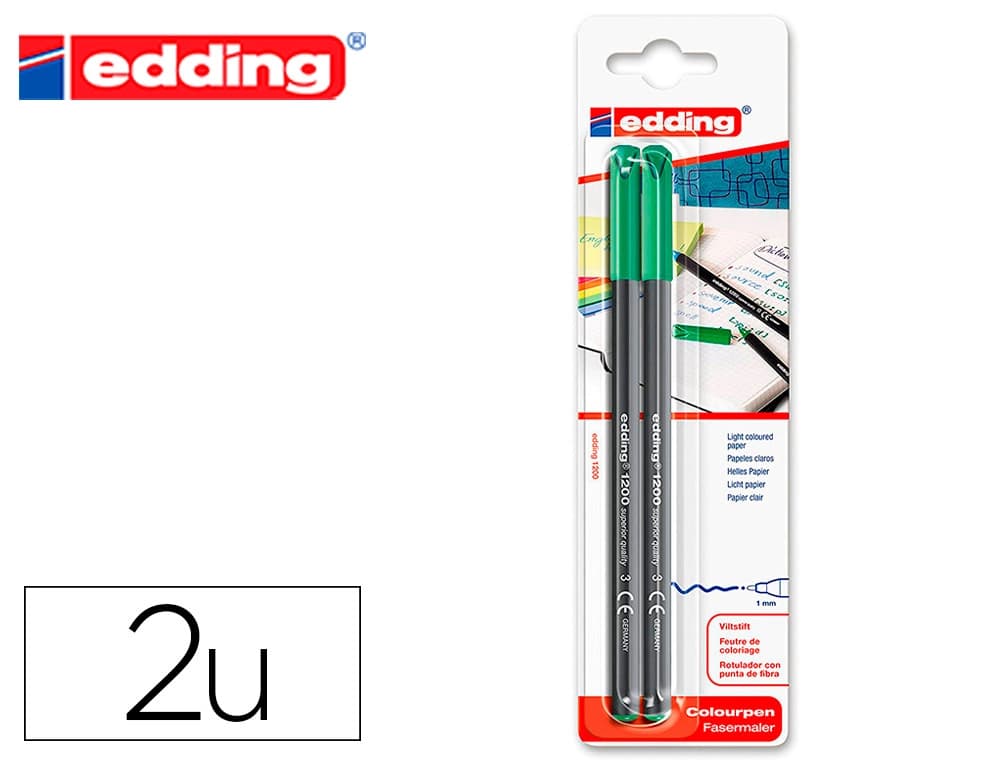 Rotulador edding punta fibra 1200 verde n.4 punta redonda 0.5 mm blister de 2 unidades