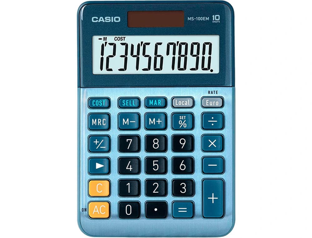 Calculadora casio ms-100em sobremesa 10 digitos tx +/- tecla color azul