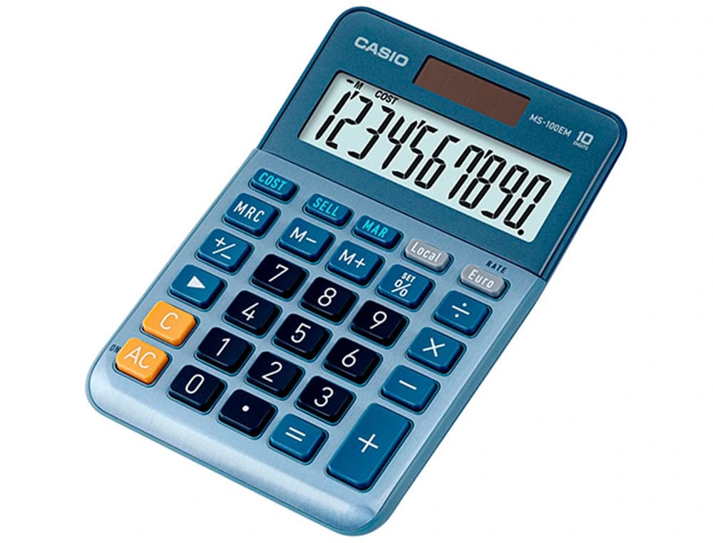 Calculadora casio ms-100em sobremesa 10 digitos tx +/- tecla color azul