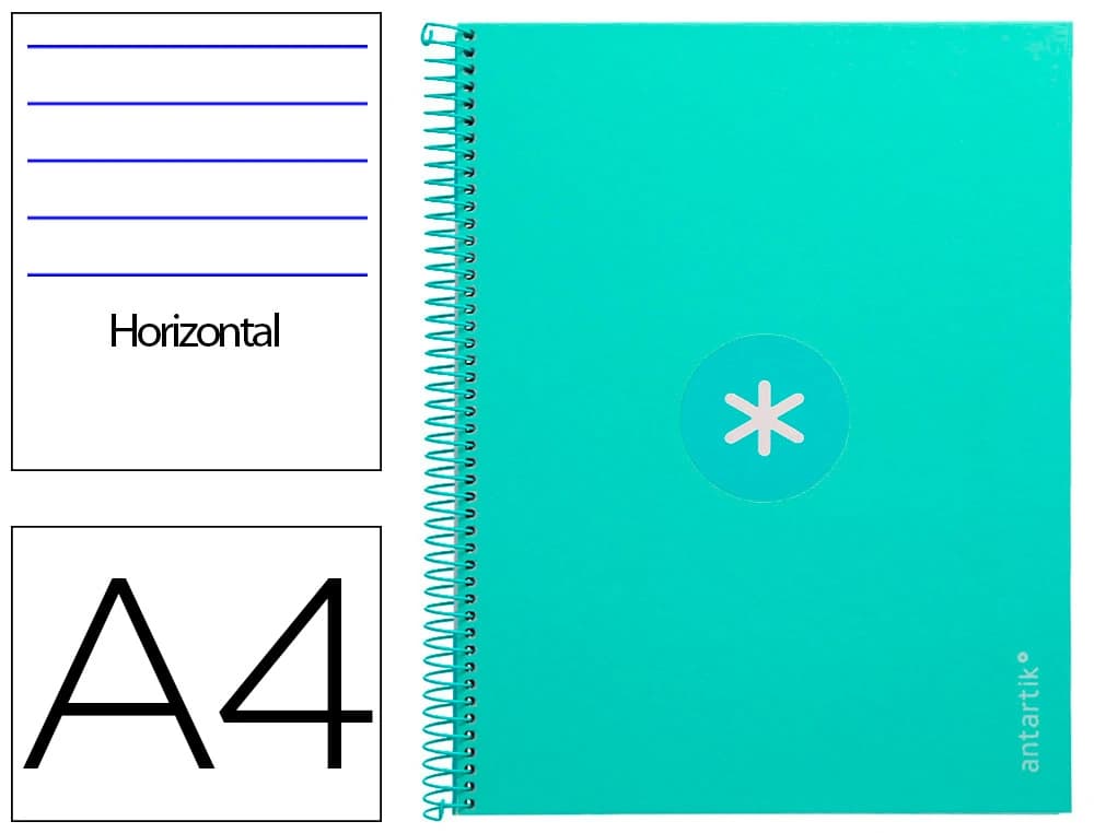 Antartik Cuaderno espiral a4 micro antartik tapa forrada80h 90 gr horizontal 1 banda 4 taladros color menta