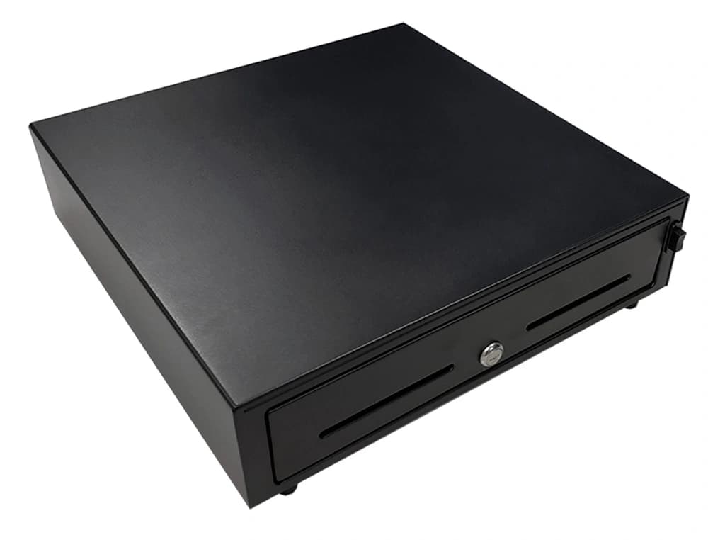Cajon portamonedas 8 monederos 4 billeteros apertura manual y llave color negro 410x415x110 mm