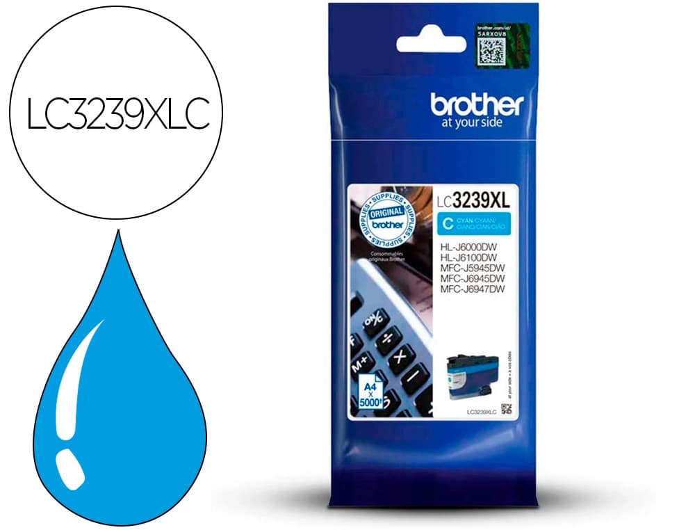 Brother Cartucho de tinta original Brother LC3239XLC cian para MFC-J6945DW, MFC-J5945DW y HL-J6000DW, 5.000 páginas
