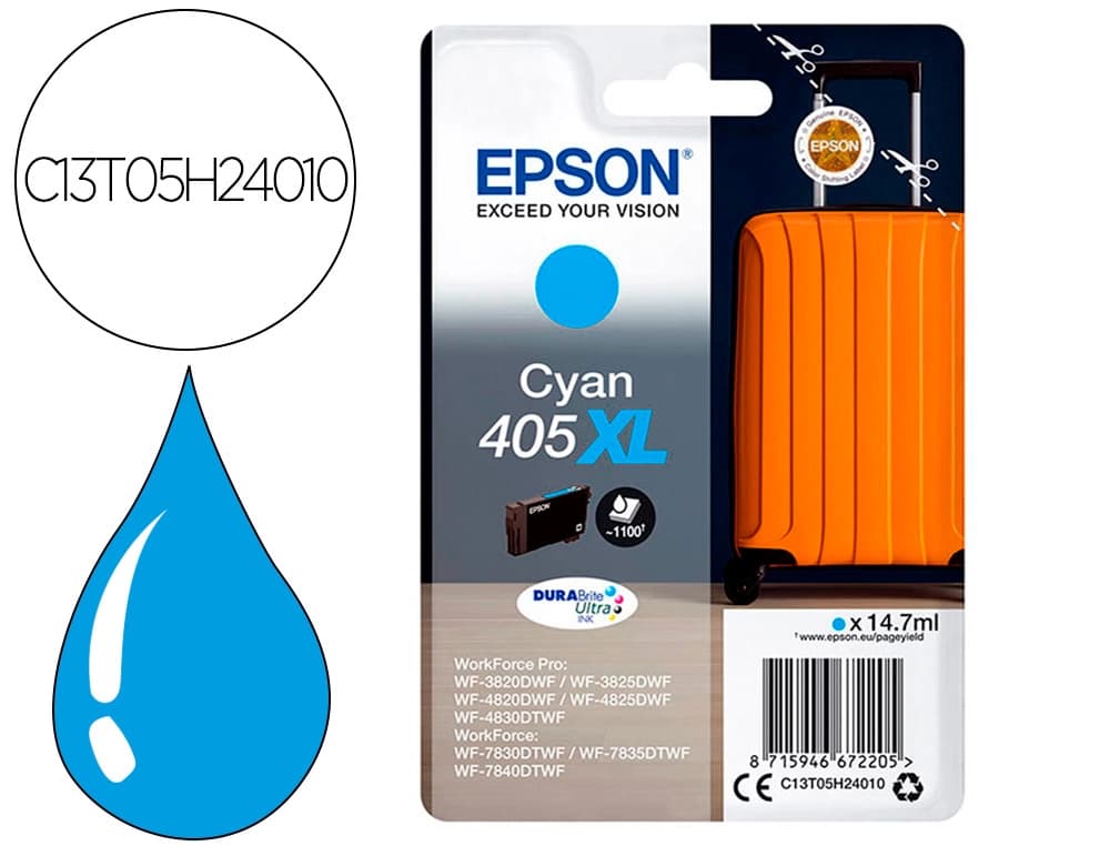 Epson Ink-jet epson 405 xl wf-3820dwf / wf-4820dwf / wf-7830dtwf / wf-7840dtwf alta capacidad cian