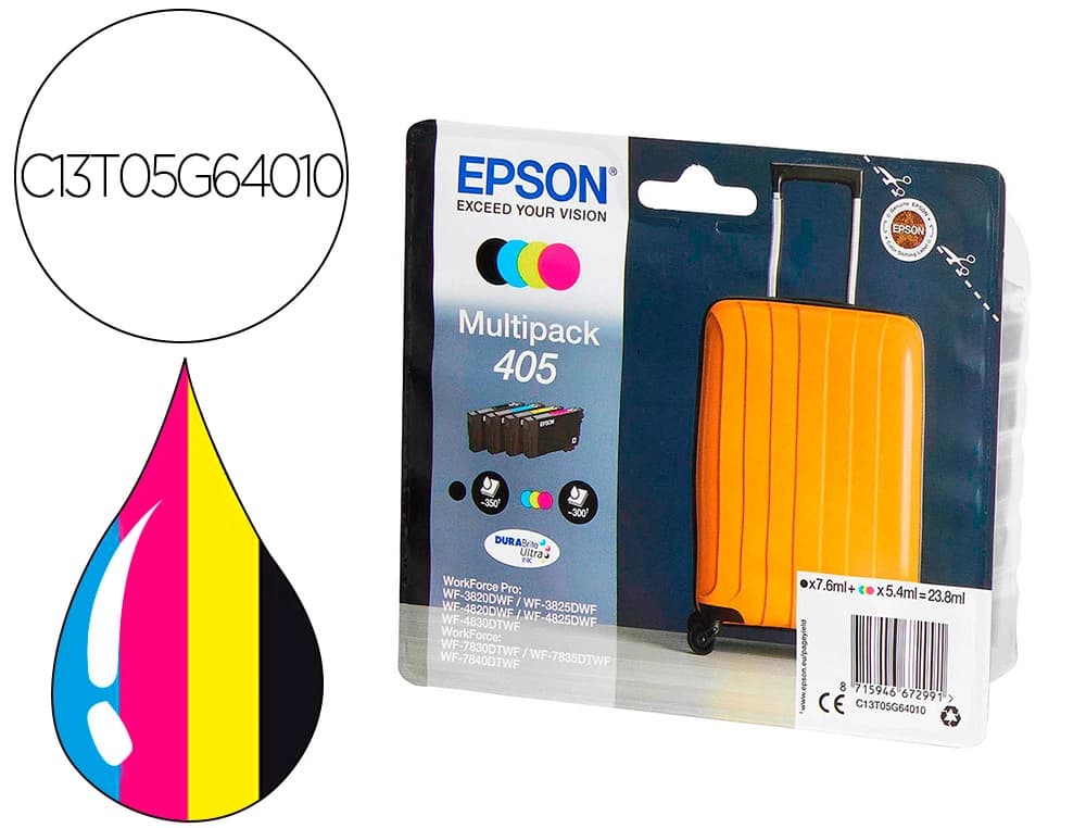 Epson Ink-jet epson 405 wf-3820dwf / wf-4820dwf / wf-7830dtwf / wf-7840dtwf alta capacidad pack de 4 colores