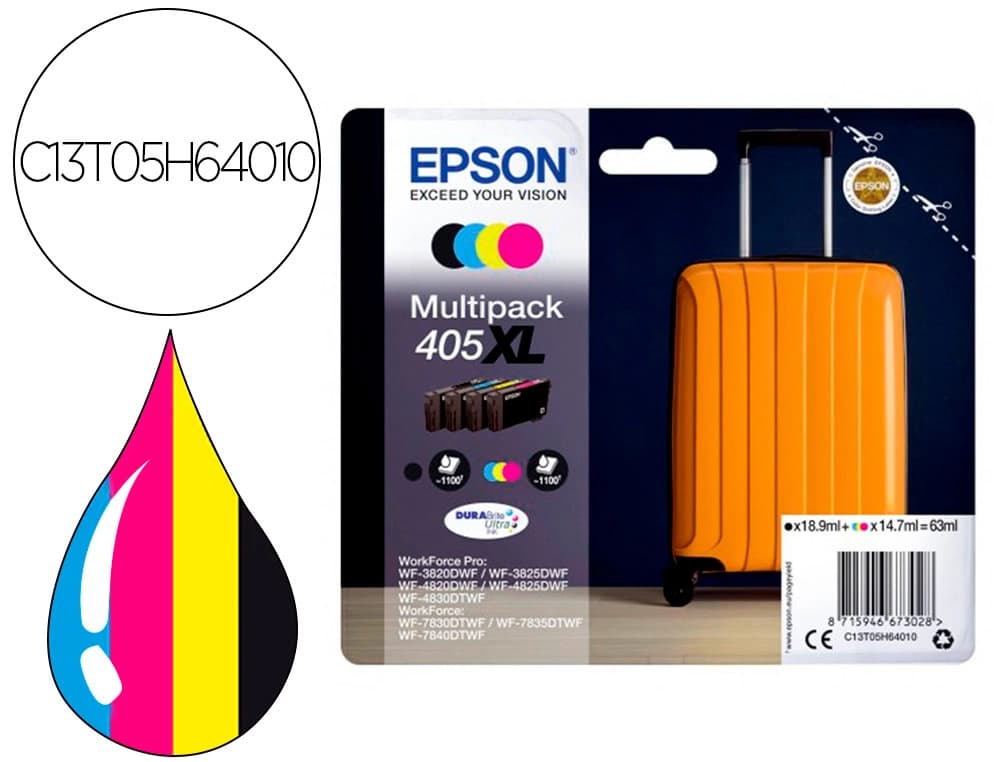 Epson Ink-jet epson 405 xl wf-3820dwf / wf-4820dwf / wf-7830dtwf / wf-7840dtwf alta capacidad pack de 4