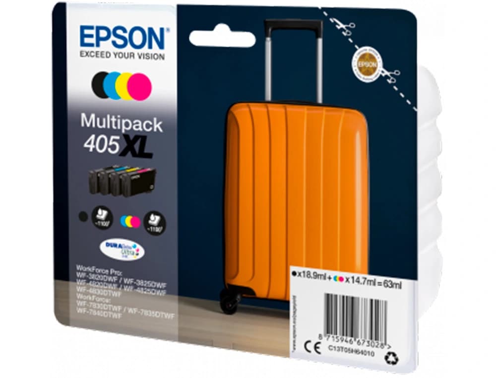 Ink-jet epson 405 xl wf-3820dwf / wf-4820dwf / wf-7830dtwf / wf-7840dtwf alta capacidad pack de 4