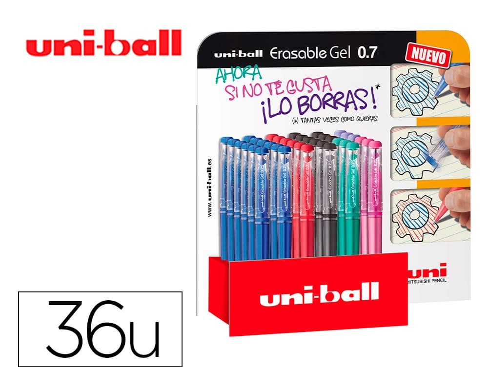 Uniball Rotulador uni-ball roller uf-222 tinta gel borrable 0,7 mm expositor de 36 unidades colores surtidos