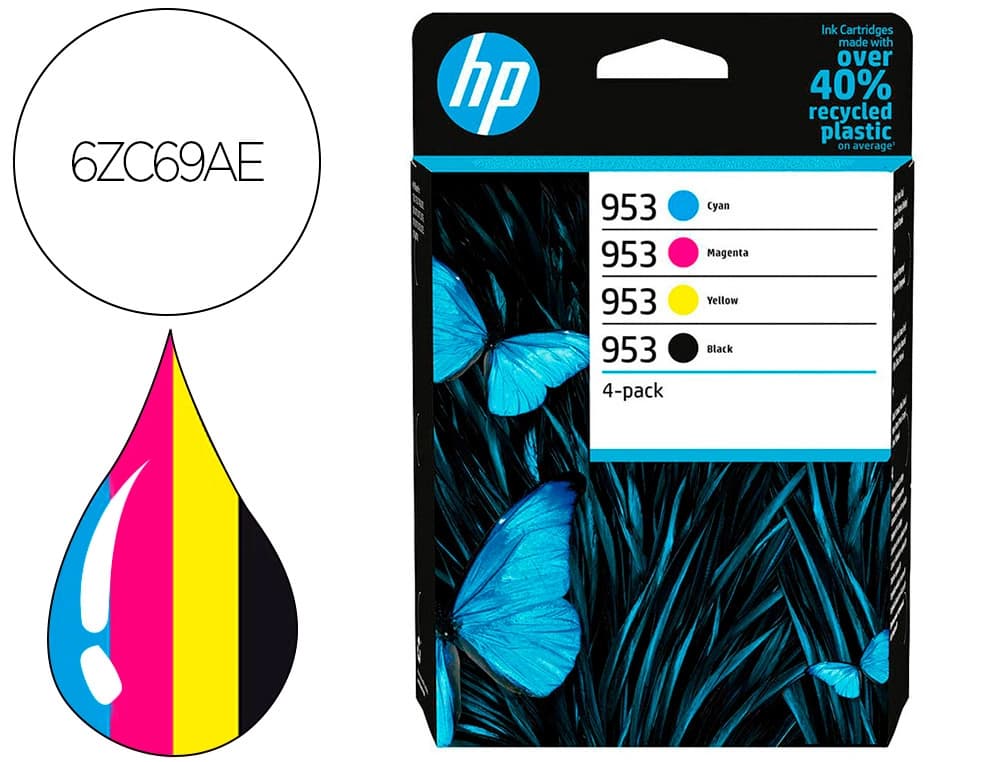 Hp Ink-jet hp 953 bk/cmy 6zc69ae multipack negro/ cian / magenta / amarillo. negro 900 pag. y colores 630 pag.