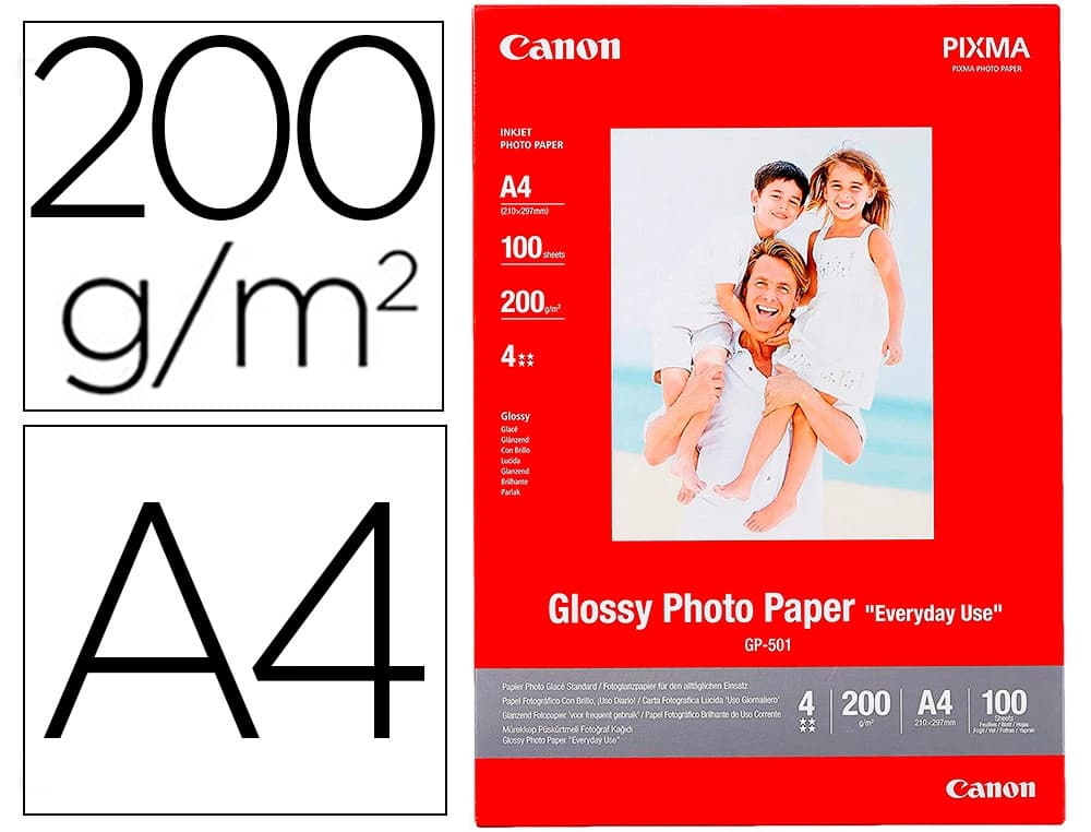 Canon Papel fotografico canon pixma brillo din a4 200g/m2 ink-jet paquete de 100 hojas