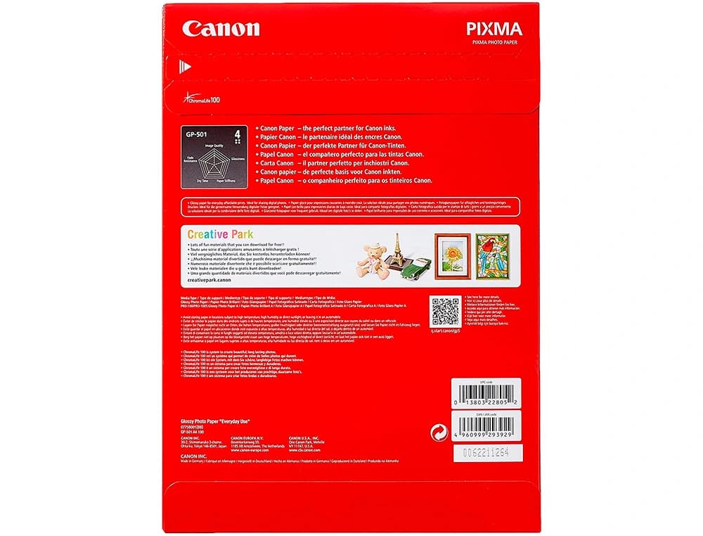 Papel fotografico canon pixma brillo din a4 200g/m2 ink-jet paquete de 100 hojas