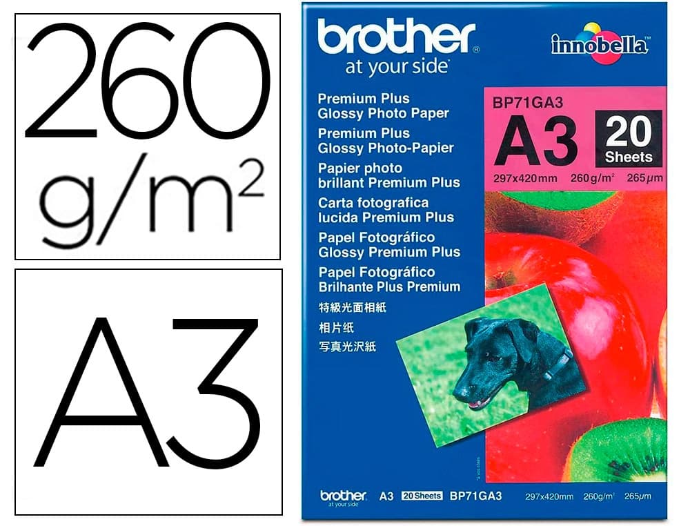 Brother Papel fotográfico Brother premium plus brillo DIN A3 260 g inkjet pack de 20 hojas