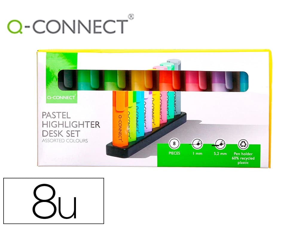 Q-connect Rotulador q-connect fluorescente pastel punta biselada estuche de sobremesa 8 colores surtidos