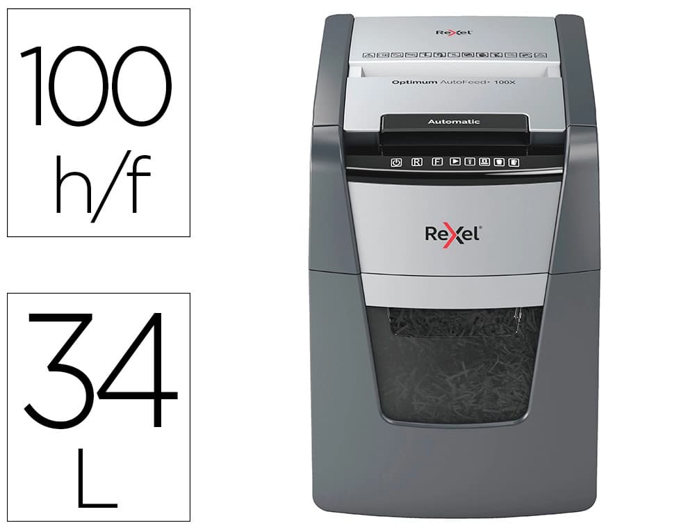 Rexel Destructora de documentos rexel optimum auto+ 100x eu capacidad 100 hojas particulas destruye grapas