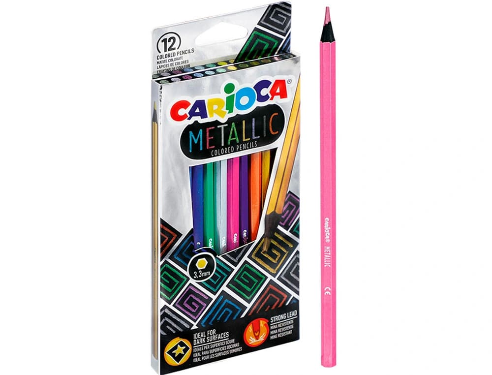 Lapices de colores carioca metallic hexagonal mina 3,3 mm caja de 12 colores surtidos