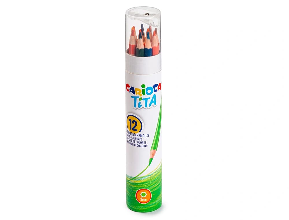 Lapices de colores carioca tita mina 3 mm tubo carton 12 colores surtidos + sacapuntas