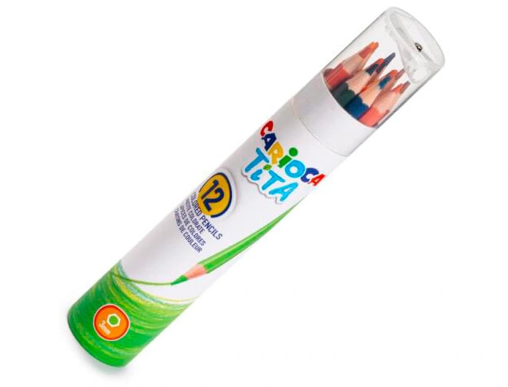 Lapices de colores carioca tita mina 3 mm tubo carton 12 colores surtidos + sacapuntas