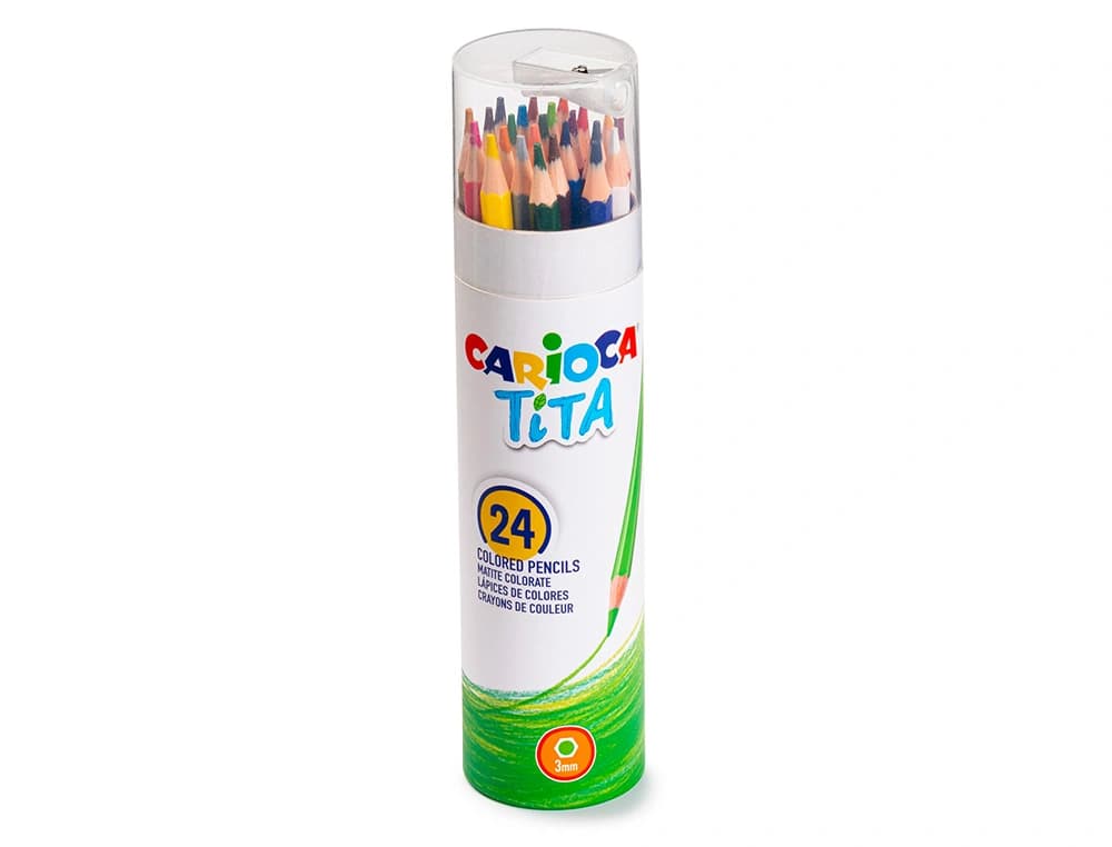 Lapices de colores carioca tita mina 3 mm tubo carton 24 colores surtidos + sacapuntas