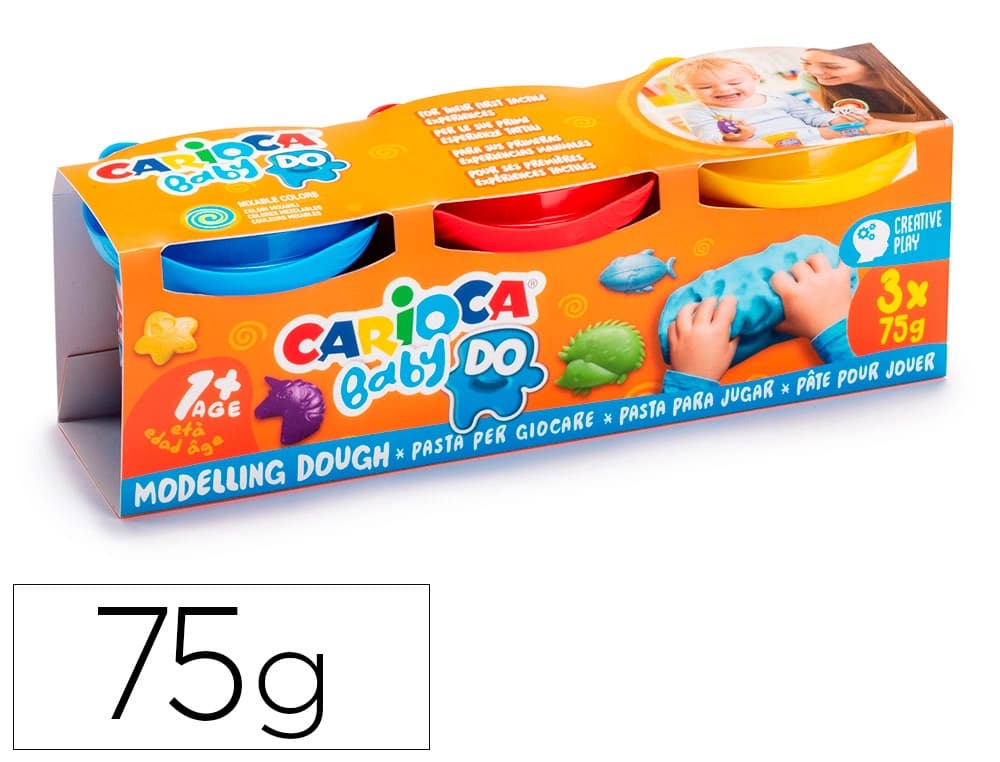Carioca Pasta de modelar Carioca Baby Dough, set de 3 botes de 75 g en colores surtidos