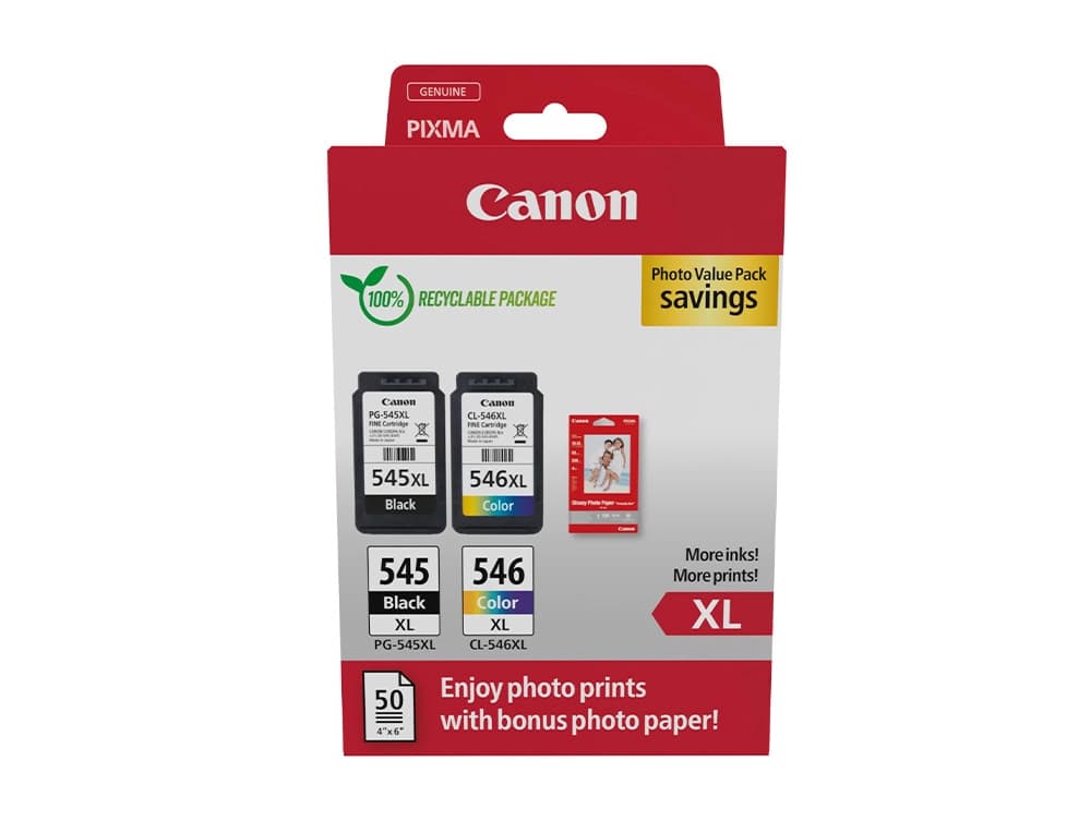 Canon Ink-jet canon photo value pixma mg2450/2550 multipack negro/color pg545xl+ cl546xl +50 hojas papel foto 10x15 cm