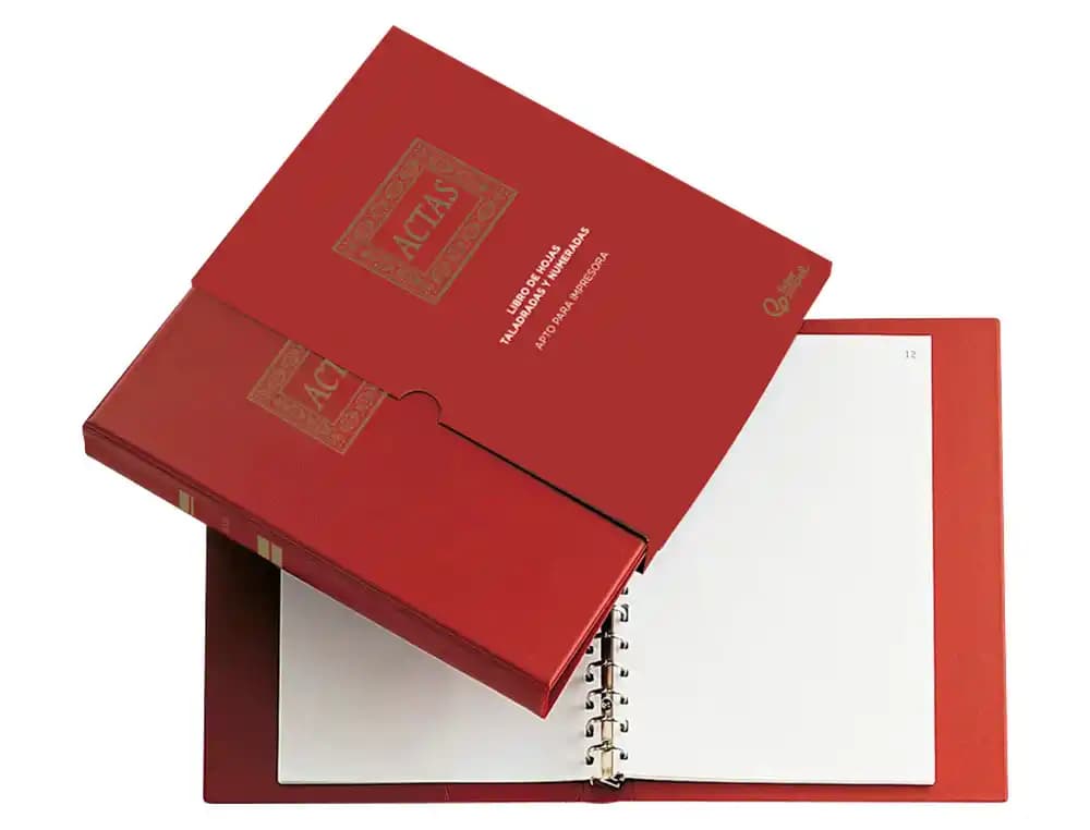 Libro liderpapel din a4 actas 30 anillas con 100 hojas movibles taladradas y numeradas color burdeos