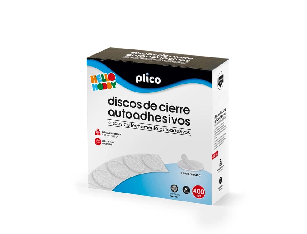Disco de cierre plico velcro autoadhesivo 20 mm diametro color blanco caja de 400 unidades