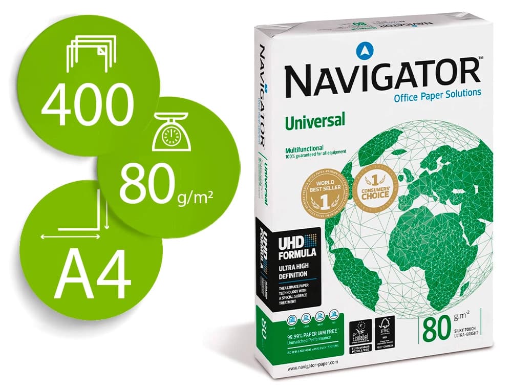 Navigator Papel fotocopiadora navigator din a4 80 gramos paquete de 400 hojas