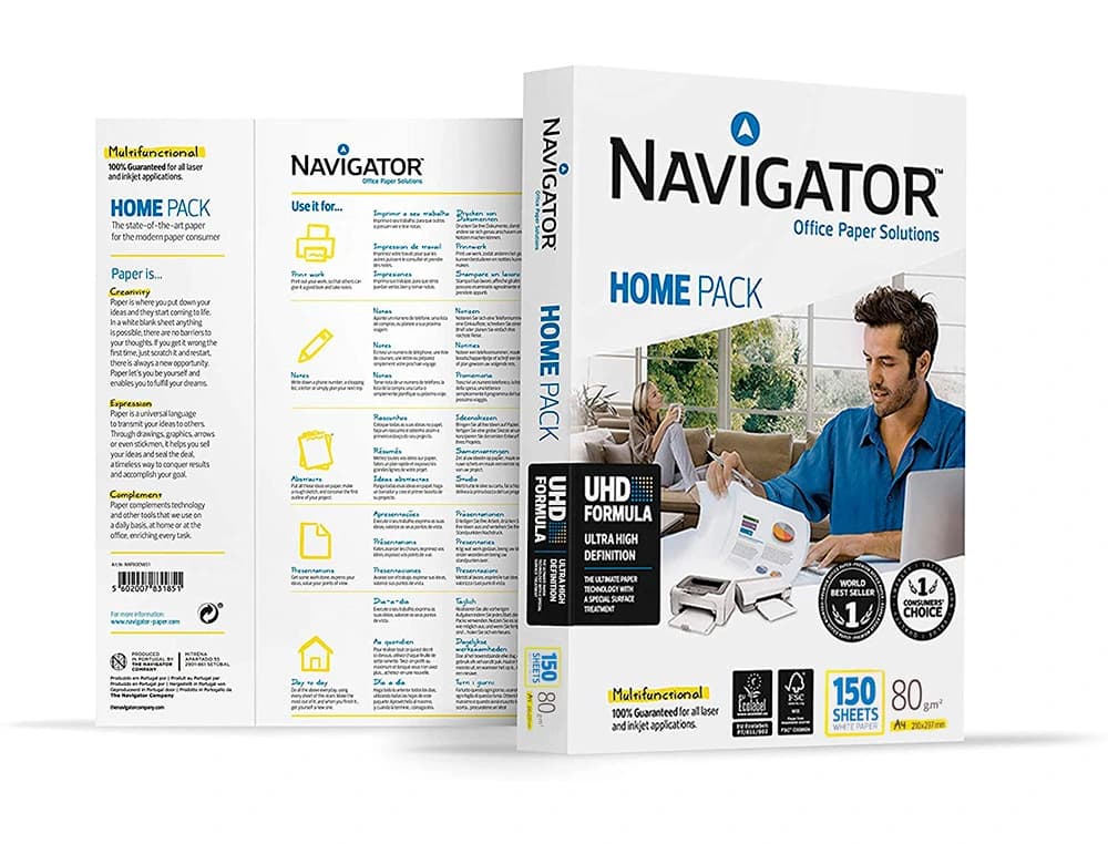 Papel fotocopiadora navigator din a4 80 gramos paquete de 150 hojas