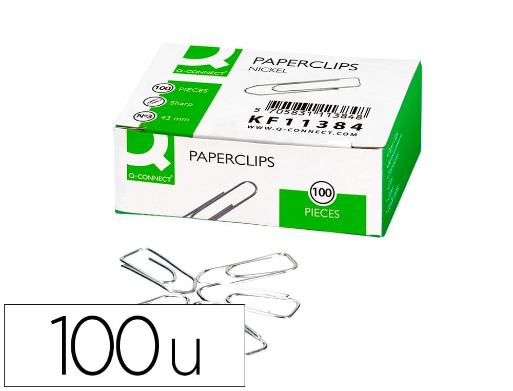 Clips niquelados q-connect n 3 picos 43 mm punta caja de 100 unidades